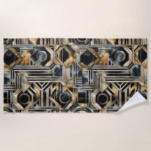 Art-deco marble Black and gold Jazzy Geometric Des Beach Towel