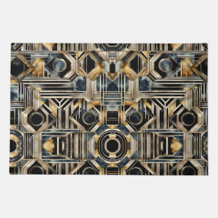 Art-deco marble Black and gold Jazzy Geometric Doormat