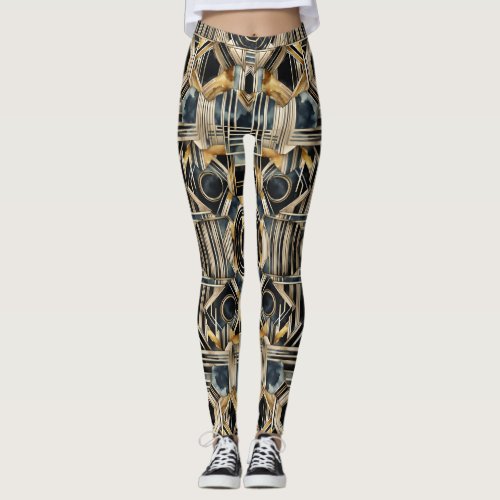 Art_deco marble Black and gold Jazzy Geometric  Leggings