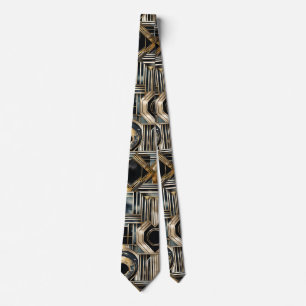 Art-deco marble Black and gold Jazzy Geometric Neck Tie