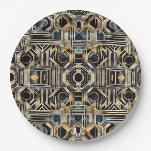 Art-deco marble Black and gold Jazzy Geometric  Paper Plates