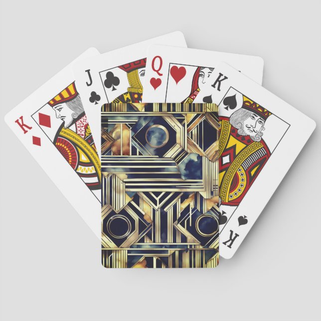 Art-deco marble Black and gold Jazzy Geometric  Poker Cards (Back)