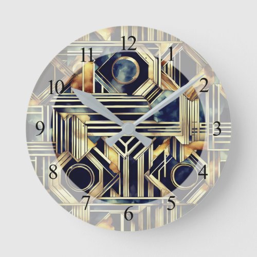 Art_deco marble Black and gold Jazzy Geometric  Round Clock