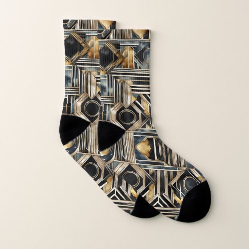 Art_deco marble Black and gold Jazzy Geometric  Socks