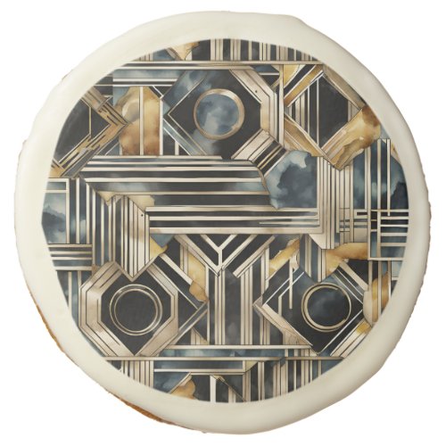 Art_deco marble Black and gold Jazzy Geometric  Sugar Cookie