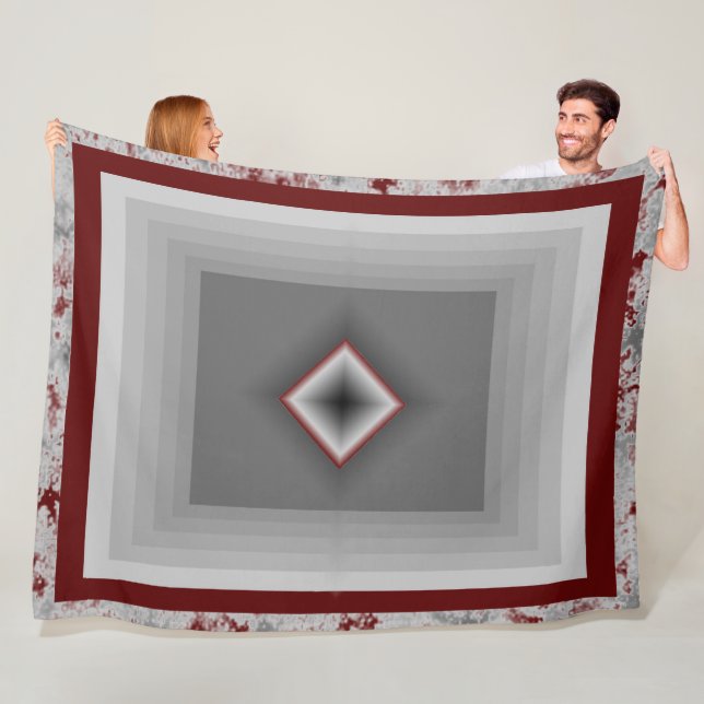 Art Deco Marble Design; Dark Red Fleece Blanket (In Situ)