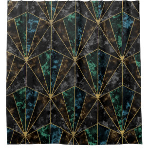 Art Deco Marble: Malachite Luxury Shower Curtain