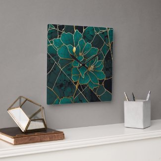 Art Deco Marble Mosaic Floral Emerald Green & Gold
