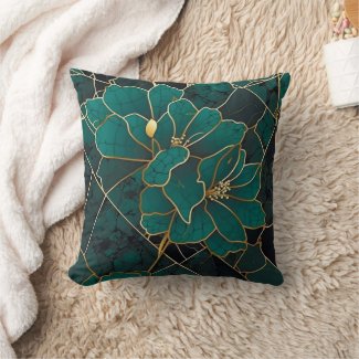 Art Deco Marble Mosaic Floral Emerald Green & Gold