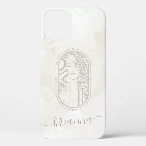 Art Deco Marble Neutral Beige Pastel Personalized  iPhone 12 Case