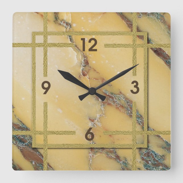 Art Deco marble Square Wall Clock (Front)