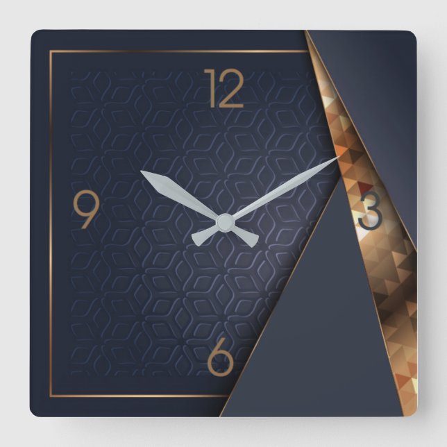 Art Deco marine blue Square Wall Clock (Front)