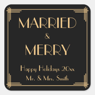 Art Deco Married And Merry Christmas Stickers