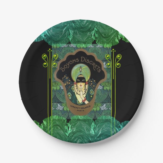 Art deco masked turban woman french perfume paper plates (Front)