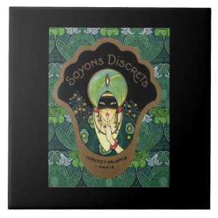 Art deco masked woman vintage ceramic tile