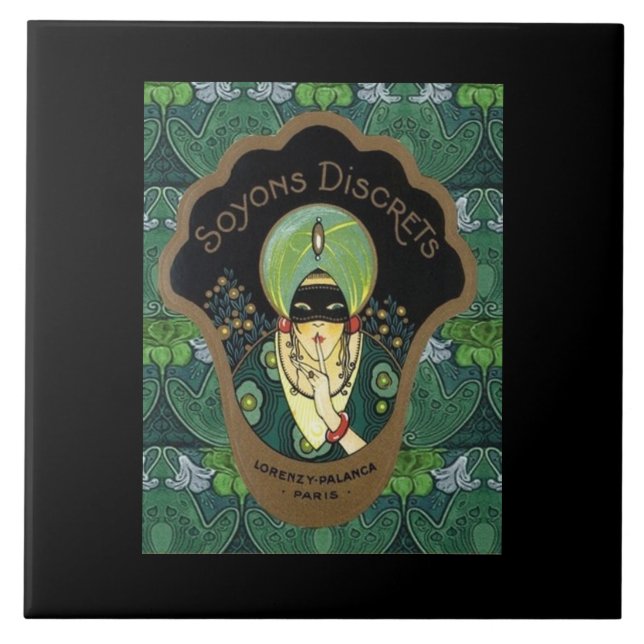 Art deco masked woman vintage ceramic tile (Front)