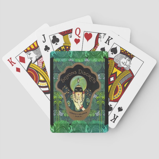 Art deco masked woman vintage poker cards (Back)