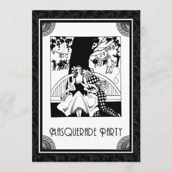 Art Deco Masquerade Party In Black And White Invitation by PaperExpressions at Zazzle