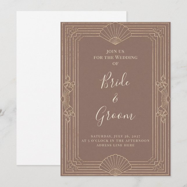 Art Deco Mauve Champagne Gold Editable Wedding Invitation (Front/Back)