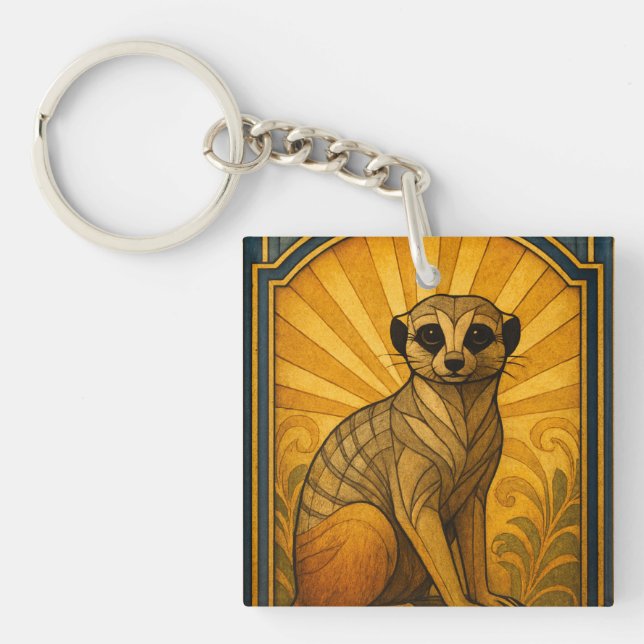 Art Deco Meerkat Illustration Keychain (Front)
