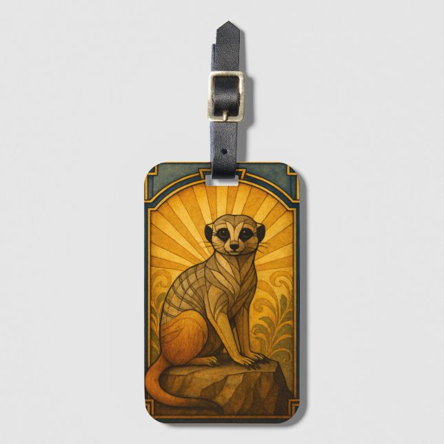 Art Deco Meerkat Illustration Luggage Tag (Front Vertical)