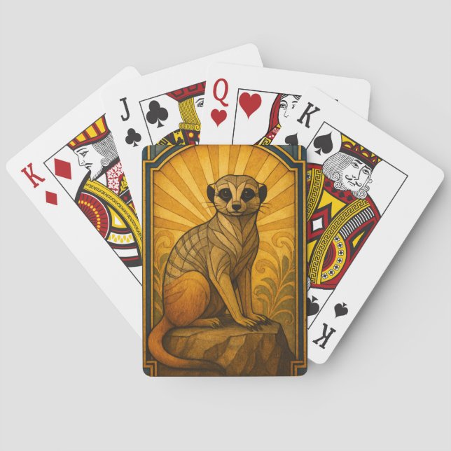 Art Deco Meerkat Illustration Poker Cards (Back)