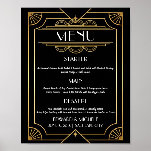 Art Deco menu poster wedding hotel