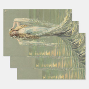 Art Deco Mermaid Art Nouveau Mermaids Vintage Wrapping Paper Sheets