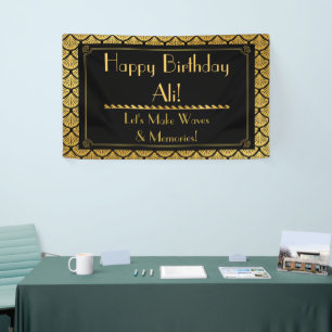 Art Deco Mermaid Scales - Black & Gold Birthday Banner