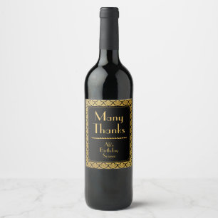 Art Deco Mermaid Scales - Black & Gold Many Thanks Wine Label