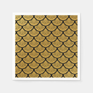 Art Deco Mermaid Scales - Black & Gold Napkins