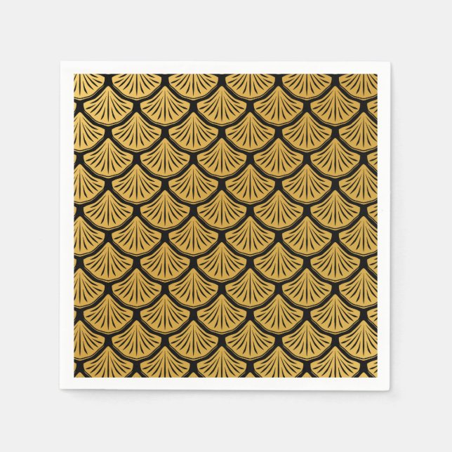 Art Deco Mermaid Scales - Black & Gold Napkins (Front)