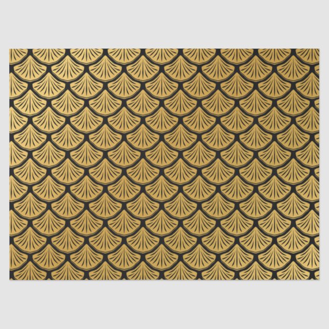 Art Deco Mermaid Scales - Black & Gold Tissue Paper (Front)