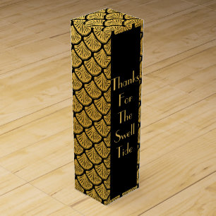 Art Deco Mermaid Scales - Black & Gold Wine Box