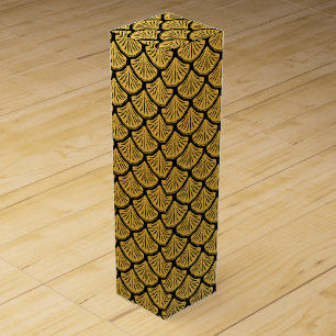 Art Deco Mermaid Scales - Black & Gold Wine Box