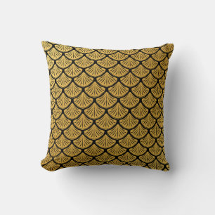 Art Deco Mermaid Scales - Black Throw Pillow