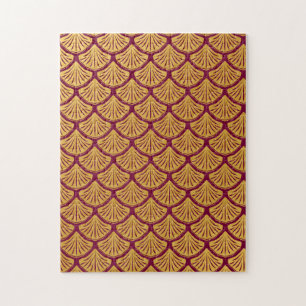 Art Deco Mermaid Scales - Magenta Jigsaw Puzzle