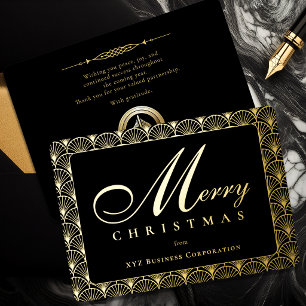 Art Deco Merry Christmas Business Gold Foil Holiday Card