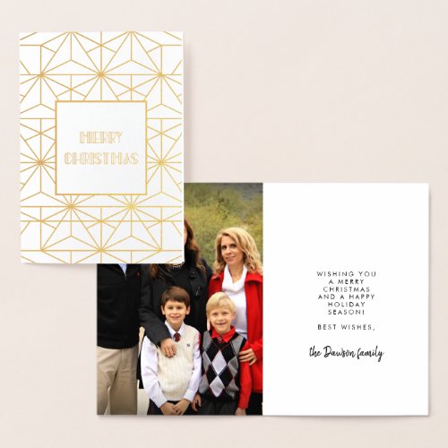 Art deco Merry Christmas family photo Foil Card