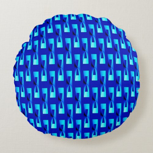 Art Deco Metallic Geometric _ Cobalt Blue Round Pillow