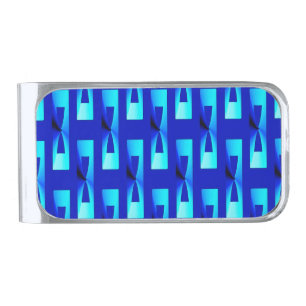 Art Deco Metallic Geometric - Cobalt Blue Silver Finish Money Clip