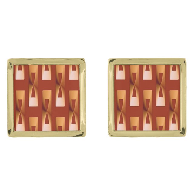 Art Deco Metallic Geometric - Copper and Rust Gold Cufflinks (Front)