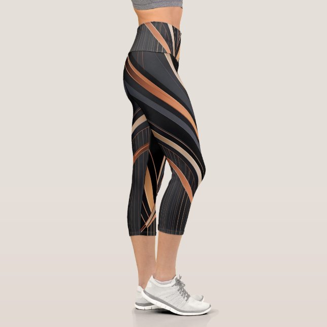 Art Deco Metallic Geometric Elegance Capri Leggings (Right)