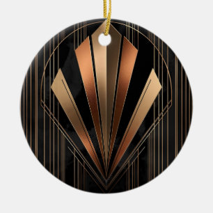 Art Deco Metallic Geometric Elegance Ceramic Ornament