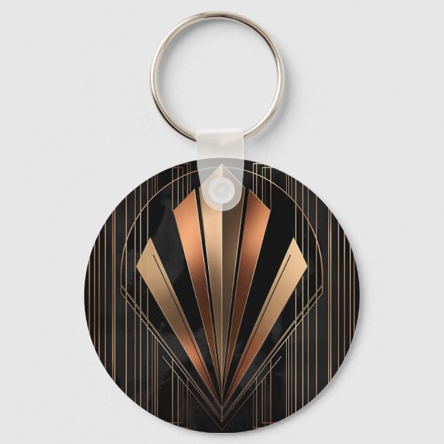 Art Deco Metallic Geometric Elegance Keychain (Front)