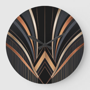 Art Deco Metallic Geometric Elegance Large Clock