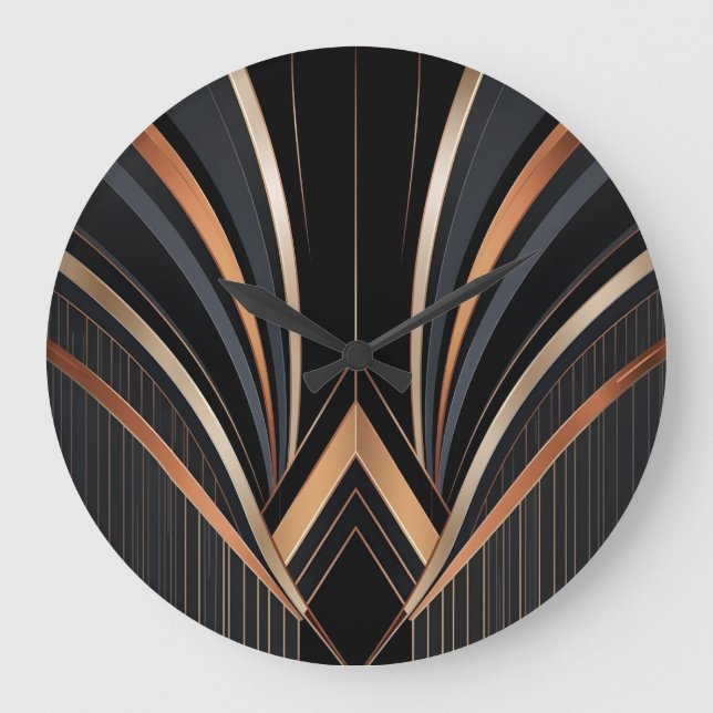 Art Deco Metallic Geometric Elegance Large Clock (Front)