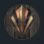 Art Deco Metallic Geometric Elegance Round Clock<br><div class="desc">A bold Art Deco inspired design featuring refined geometric symmetry and luxurious metallic tones. The composition blends gold and copper elegance with clean architectural lines, creating a timeless and upscale aesthetic. Perfect for those who appreciate classic glamour, modern luxury, and sophisticated visual balance. This design delivers a premium look that...</div>