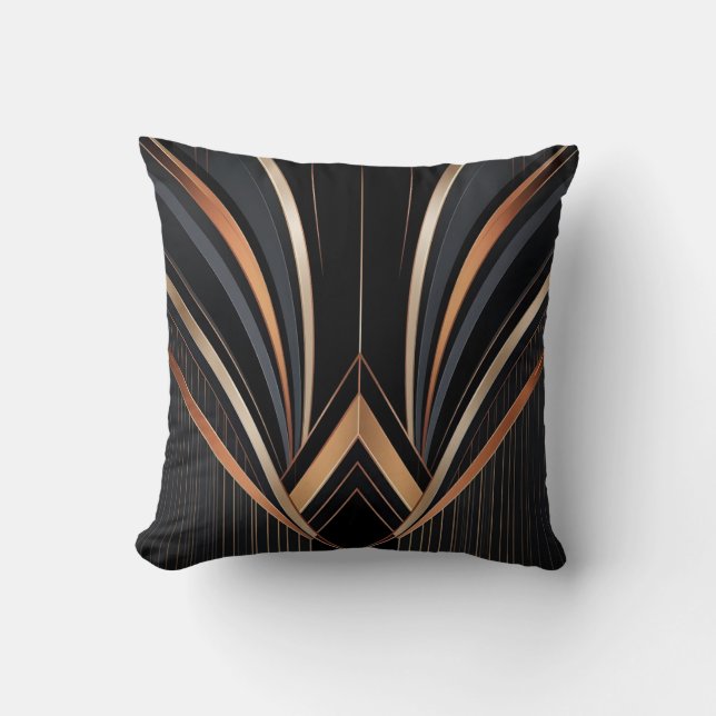 Art Deco Metallic Geometric Elegance Throw Pillow (Front)