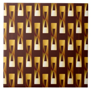 Art Deco Metallic Geometric - Gold and Chocolate Ceramic Tile